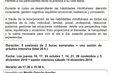 Curso MINDFULNESS: Vivir con consciencia plena. Del 10 octubre al 14 diciembre 2019 en Sevilla.