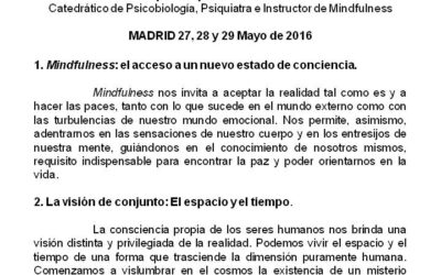 Curso Mindfulness: una vida en plenitud, con Vicente Simón. Madrid, del 27 al 29 mayo 2016 del