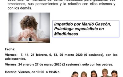 Taller Mindfulness para adolescentes. Del 24 de enero al 27 de marzo 2020.