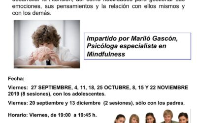 Taller Mindfulness para adolescentes. Del 20 septiembre al 13 diciembre de 2019.