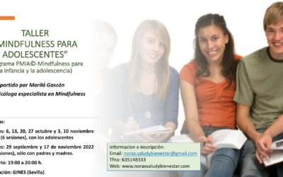 Taller MINDFULNESS PARA ADOLESCENTES. Del 29 de septiembre al 17 de noviembre de 2022. GINES (Sevilla)